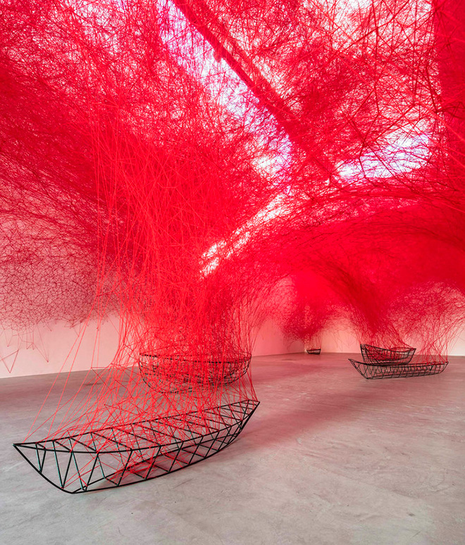 Chiharu Shiota - Uncertain Journey, 2016, Installation view, Courtesy the artist and Blain|Southern, Photo: Christian Glaeser