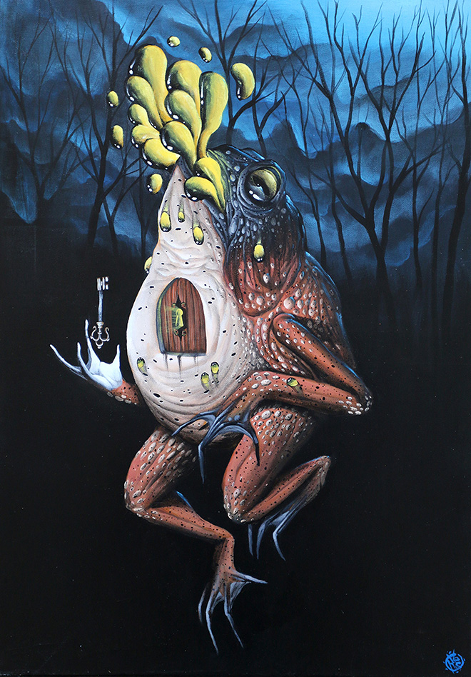 Veks Van Hillik - Toad Guard, 2014. Acrylic on canvas, 31x50 cm