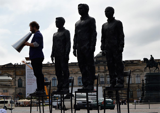 Davide Dormino - Anything to say? A monument to courage,  Berlin, Alexanderplatz May 1st, 2015