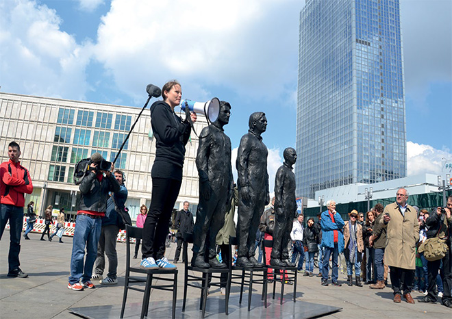 Davide Dormino - Anything to say? A monument to courage,  Berlin, Alexanderplatz May 1st, 2015