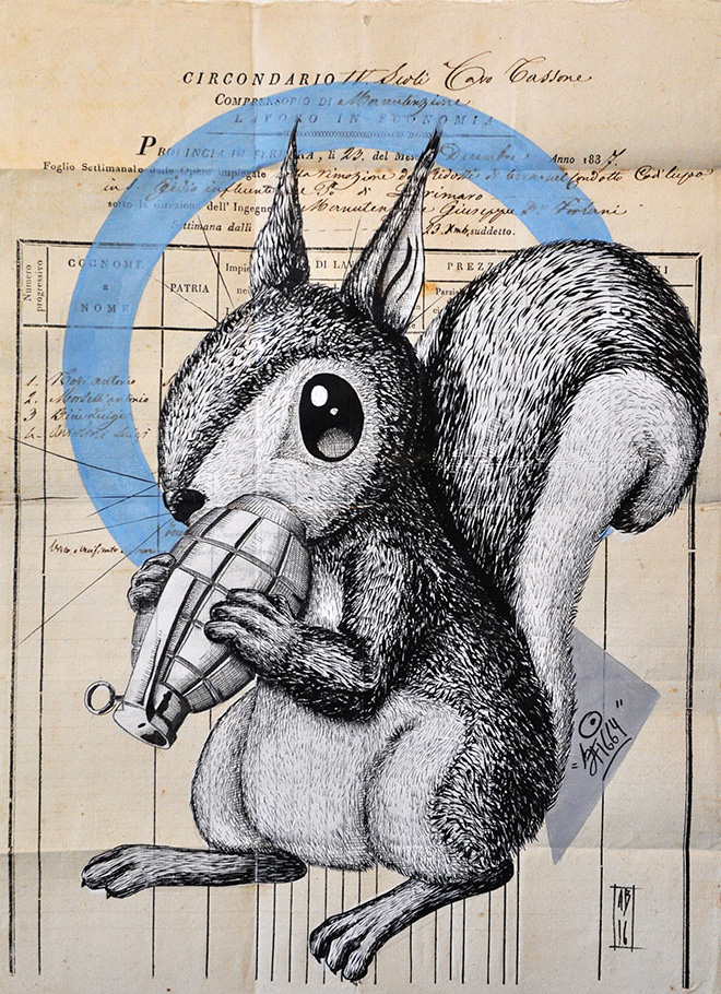 Alessio Bolognesi (Sfiggy) - Bombing squirrel, 2016, 42x30cm