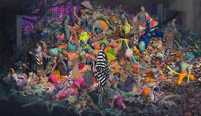 Jonas Burgert - ihr Schön / suo Belmondo, 2016, olio su tela, 400 x 690 cm, L’Artista. photo © Lepkowski Studios
