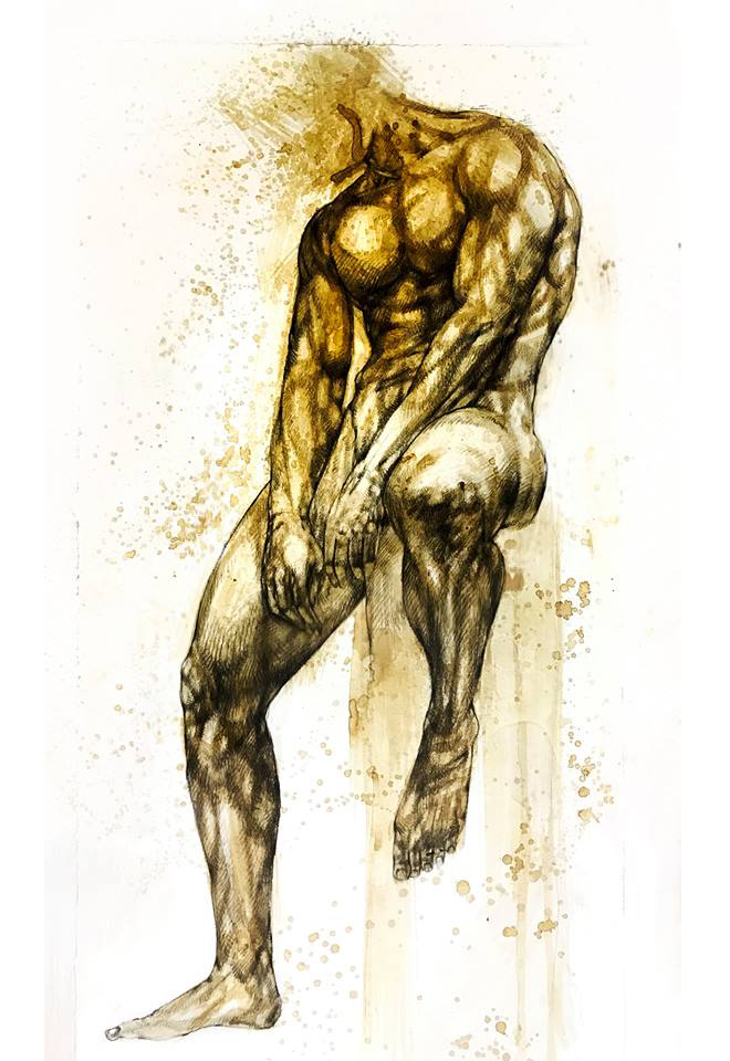 Giovanni Manzoni Piazzalunga - Particolare de L'eroe nudo, versione finale, 2017