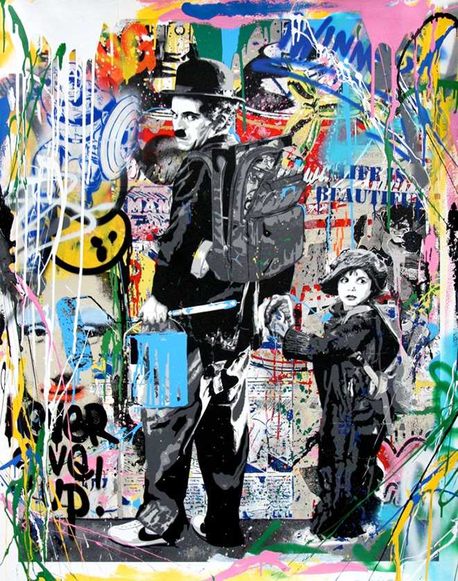 Mr. Brainwash - Just Kidding, 2017, tecnica mista su carta, cm 120,7x95,2