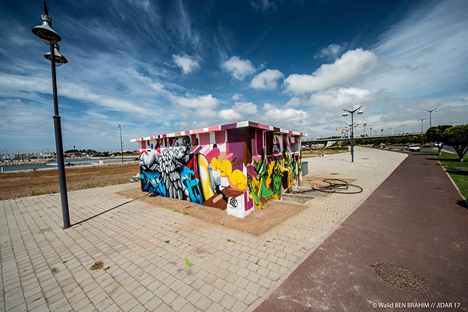 Nofal O-ONE + Ayoub Afrofatcap + Mehdi Zemouri - Jidar festival, Street art Rabat, 2017. photo credit: ©Walid BEN BRAHIM