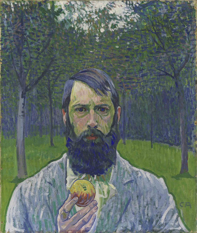 Cuno Amiet - 1901.01 Autoritratto con mela (Selbstbildnis mit Apfel) 1902-1903, olio su tela, 64.5 x 54 cm. Collezione privata (in deposito al Kunstmuseum Solothurn) © M. + D. Thalmann, Herzogenbuchsee. Crediti fotografici: SIK-ISEA, Zurigo (Philipp Hitz)