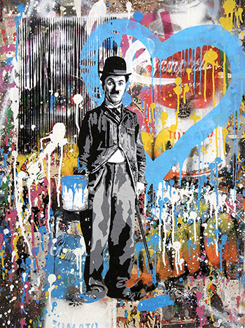 Mr. Brainwash - Chaplin, 2017, tecnica mista su carta, cm 76,2x57,1