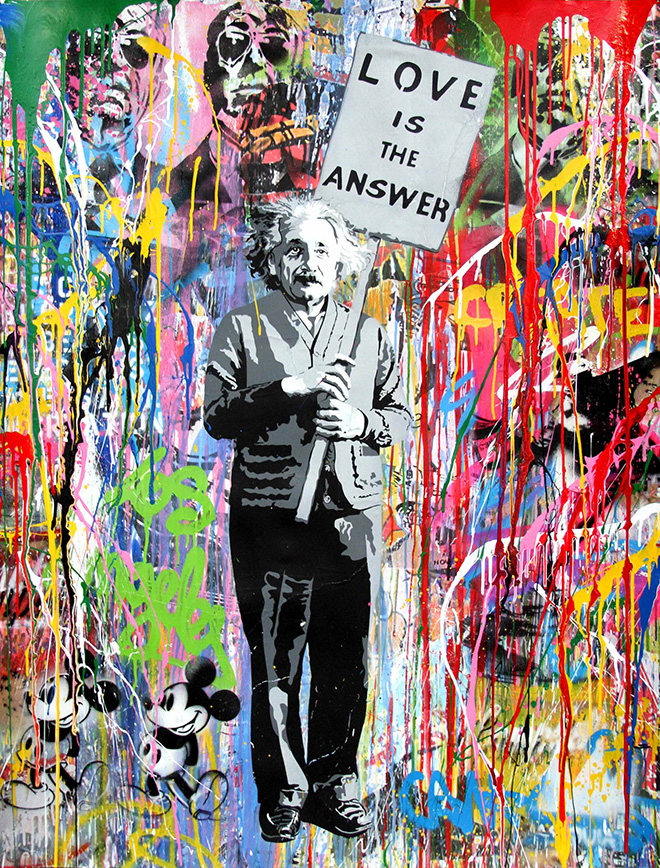 Mr. Brainwash - Einstein, 2016, tecnica mista su carta, cm 127x96,5