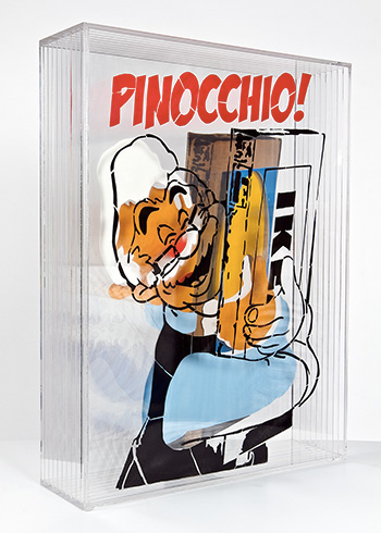 Mr. Savethewall - Geppetto, 2014, plexiglass, 9 strati, cm 81,5x62. ©Emanuele Scilleri