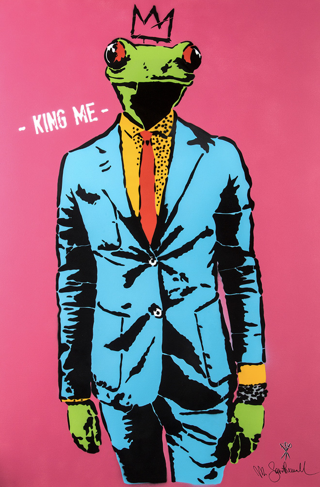 Mr. Savethewall - King me, 2018, tecnica mista su tela, cm 150x100. ©Emanuele Scilleri