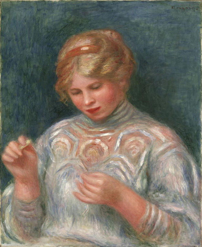 Pierre Auguste Renoir - Ragazza che fa il merletto, ca. 1906, olio su tela, 56.5 x 46.7 cm. Philadelphia Museum of Art, Collezione Louis E. Stern, 1963