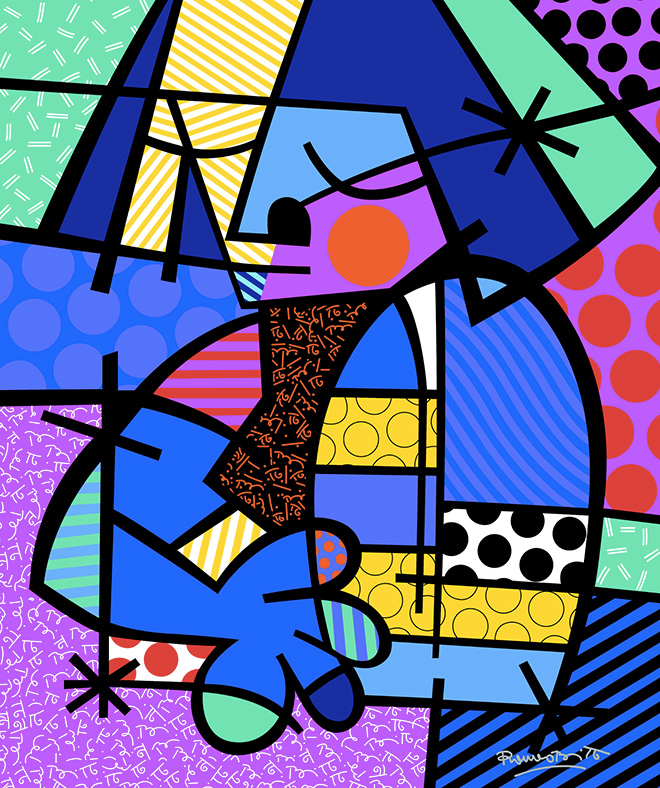 Romero Britto - Dusk, 2017, serigrafia su tela con polvere di diamante, cm 86,5x71