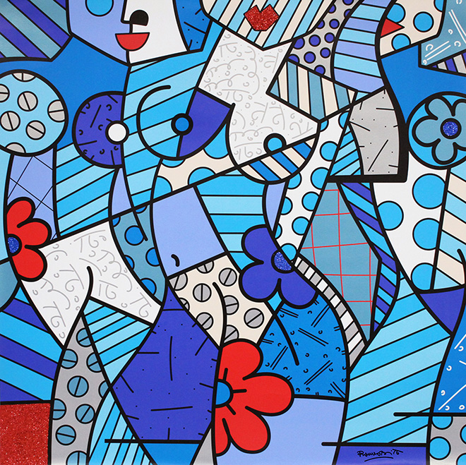 Romero Britto - Trinity, 2017, serigrafia su tela con polvere di diamante, cm 132x132