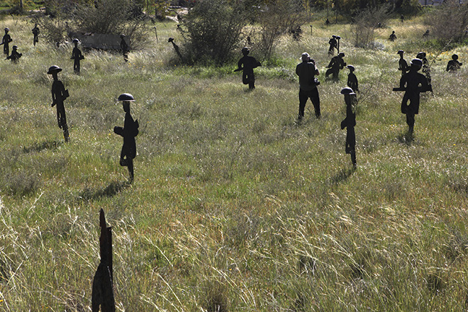 Josef Koudelka photographing a war memorial, Kibbutz Yad Mordechai - KOUDELKA Shooting Holy Land. Copyright: Gilad Baram