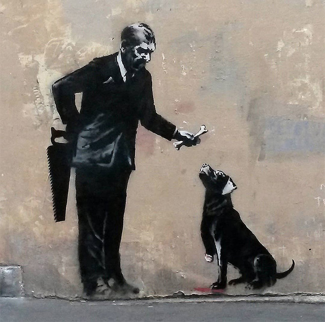 Banksy - mural in Rue Victor-Cousin (V Arrondissement), Paris