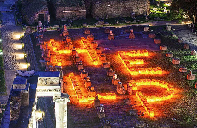 Maria Cristina Finucci - HELP the Ocean, Parco Archeologico del Colosseo, quadriportico di Santa Maria Antiqua, all'interno del Foro Romano (Roma)