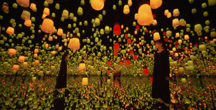 teamLab - Forest of Resonating Lamps One Stroke Autumn Mountain