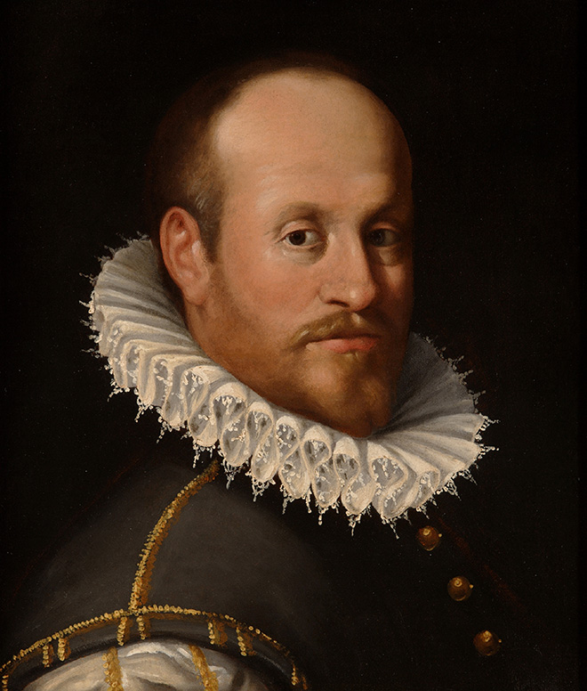 Hans von Aachen - [Colonia, 1552 - Praga, 1615] , Ritratto di Gentiluomo, 1585-87, olio su tela, cm 72 x 63
