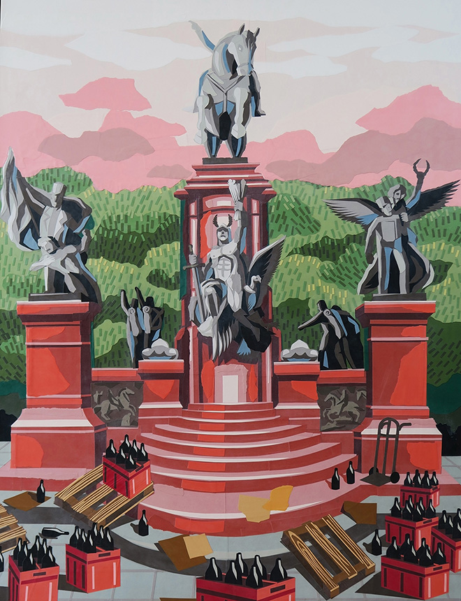 Franco Fasoli, JAZ - Plaza San Martin Y la Reparticion Fallida, collage on canvas, 2018