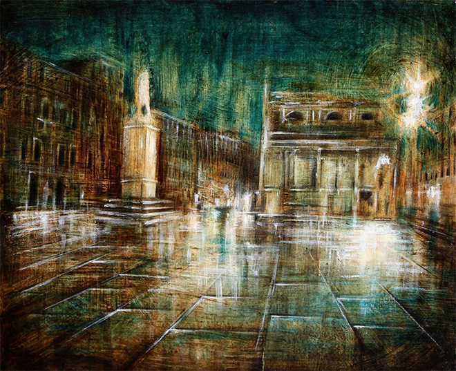 Mariarosaria Stigliano - Notte a Venezia - olio, pigmenti e smalti su tavola, cm 40x50