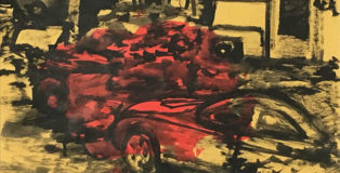 Michael Rotondi - Mota #1, 2018, acrilico e smalto su carta paglia intelata, 29,7x42 cm