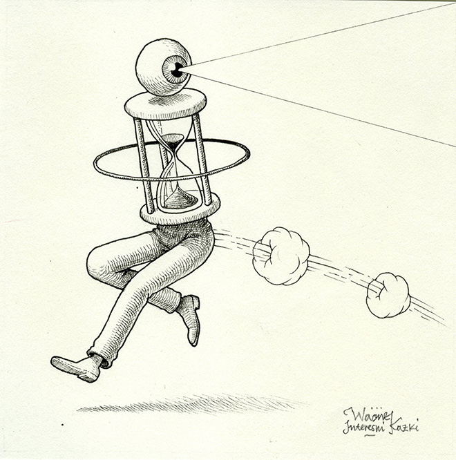 Waone -Vladimir Manzhos, Running Time, 2017, Ink on paper, 12,5x12,5 cm