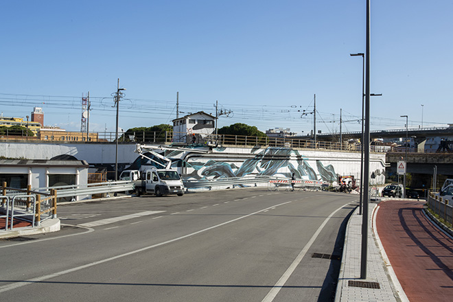 Pantonio - Fiume, murale a Pescara. Rotonda Ponte Flaiano, via Valle Roveto, svicolo lungofiume