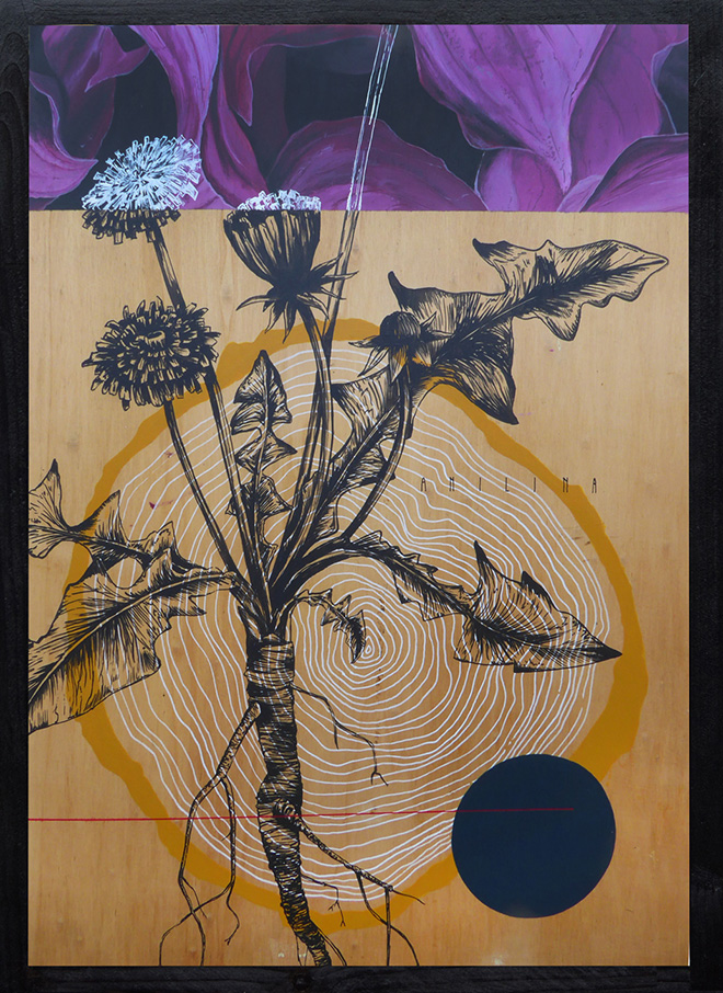 Fabio Petani - Anilina e taraxacum officinalis, 2018, paint on wood, Il Cerchio e le Gocce (Torino) - SetUp Contemporary Art Fair 2019, Bologna.