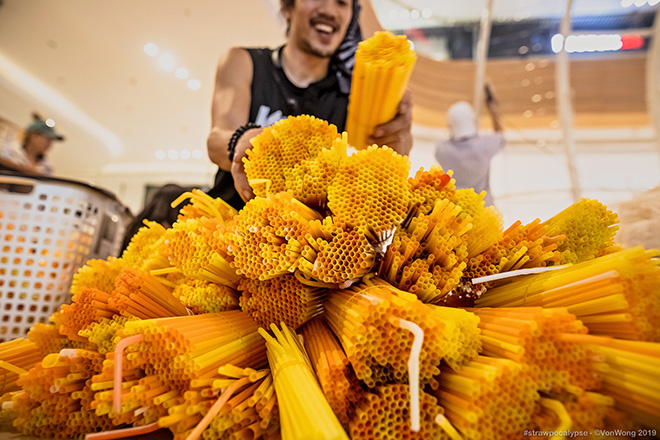 Benjamin Von Wong - The parting of the Plastic sea, #Strawpocalypse, Estella Place, Ho Chi Minh City.