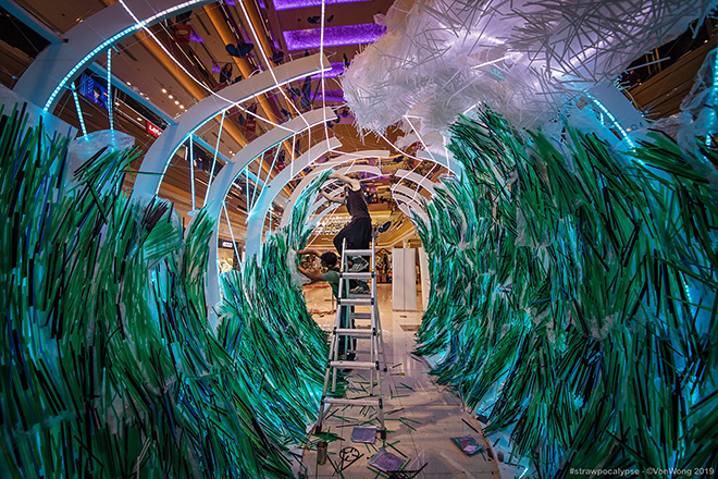 Benjamin Von Wong - The parting of the Plastic sea, #Strawpocalypse, Estella Place, Ho Chi Minh City.