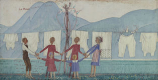 Alberto Magri - Il bucato, 1913, tempera su tavola, cm 46x314, collezione privata.