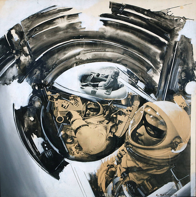 Gianni Bertini - Questo nottambulo di Zorro (I due astronauti), 1965, tecnica mista su carta, cm 70x70. photo credit: Pier Enrico Ferri