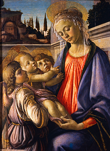 Sandro Botticelli (Sandro di Mariano Filipepi; Firenze, 1445-1510) Madonna col Bambino e due angeli 1468 circa, tempera su tavola, cm 100 x 71. Napoli, Museo e Real Bosco di Capodimonte, inv. Q46. Su concessione del Ministero per i Beni e le Attività Culturali-Museo e Real Bosco di Capodimonte.