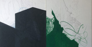 Enrico Della Torre - Paesaggio con costruzione, 2003, pastello e grafite su carta applicata su tavola, 31,5x44,5 cm