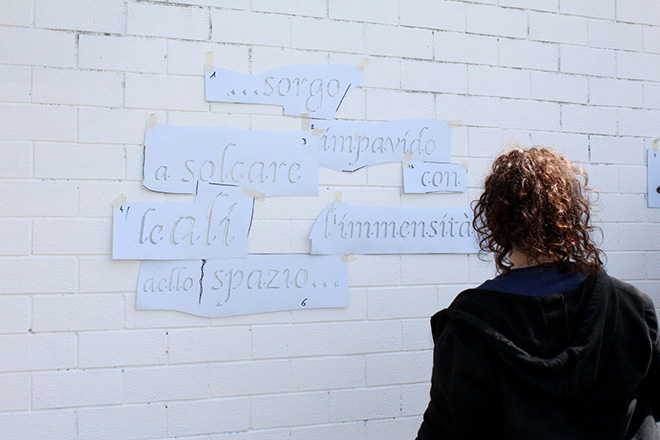 OPIEMME - Pianeti di lettere (dettaglio work in progress), 2019, Muro  20x30, workshop di Opiemme presso il Liceo Giordano Bruno (Roma),  photo credit: Elena Paloscia.