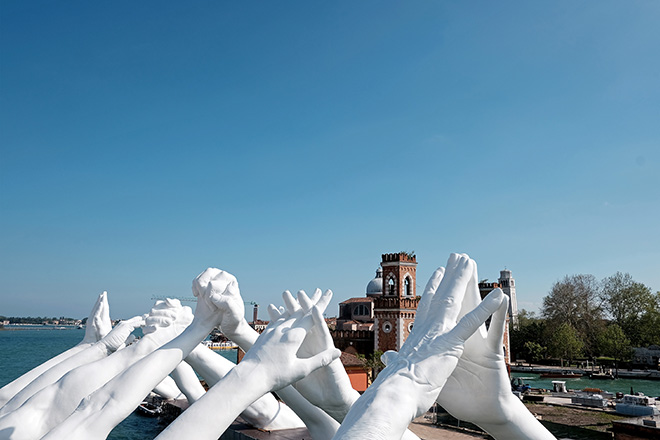 Lorenzo Quinn - Building Bridges, Arsenale, Venezia. photo credit: Halcyon Art International