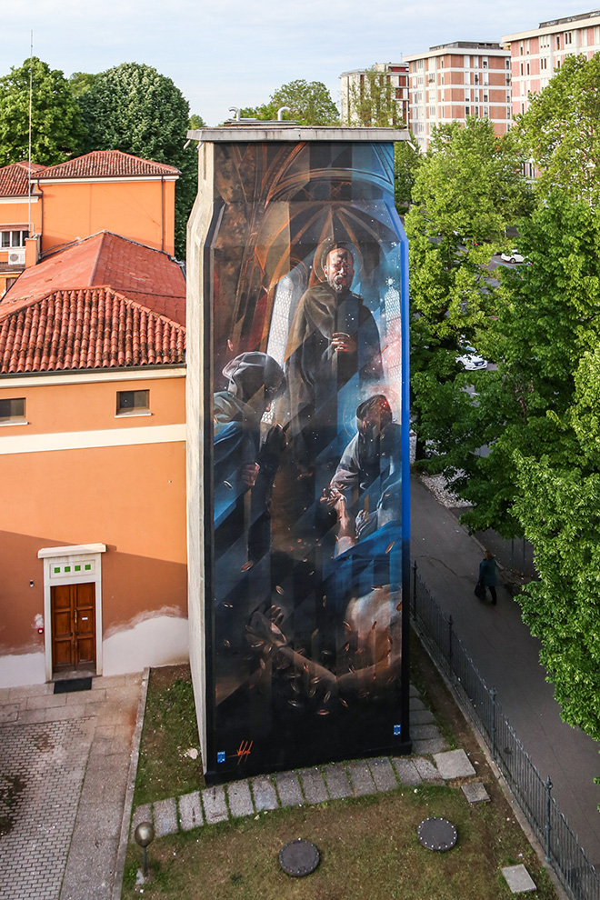 Vesod - Compianto, tra spirito e materia, murale a Padova sulla torretta idrica di Viale Codalunga. photo credit: Alen De Cesare