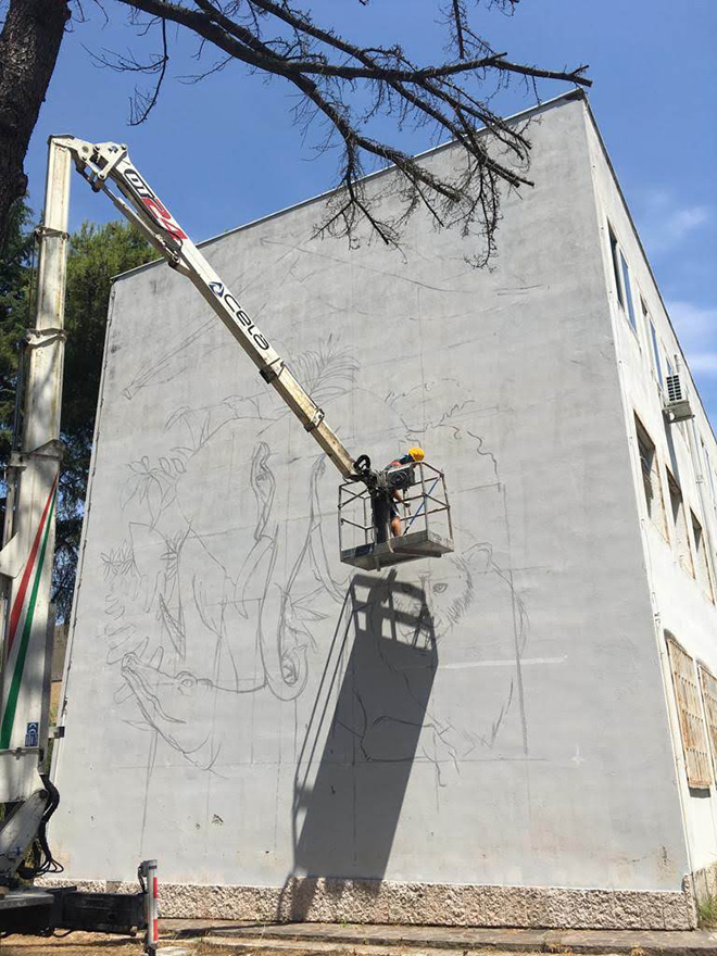 Alessio Bolognesi - Murale (Le avventure degli animali di Incantia) per il Progetto Assafà, Soccavo, Napoli, 2019