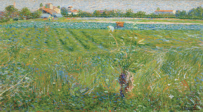 Umberto Boccioni - Paesaggio lombardo, 1908. Olio su tela, 36 x 66 cm. MASI Lugano, Collezione Città di Lugano. Donazione Chiattone