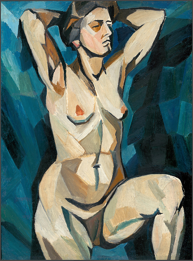 Natalia Goncharova Modella (su sfondo blu), 1909-1910, olio su tela, cm 111 x 87. Mosca, Galleria Statale Tretyakov, ZH-1633. Lascito di A.K. Larionova Tomilina, Parigi 1989. © Natalia Goncharova, by SIAE 2019