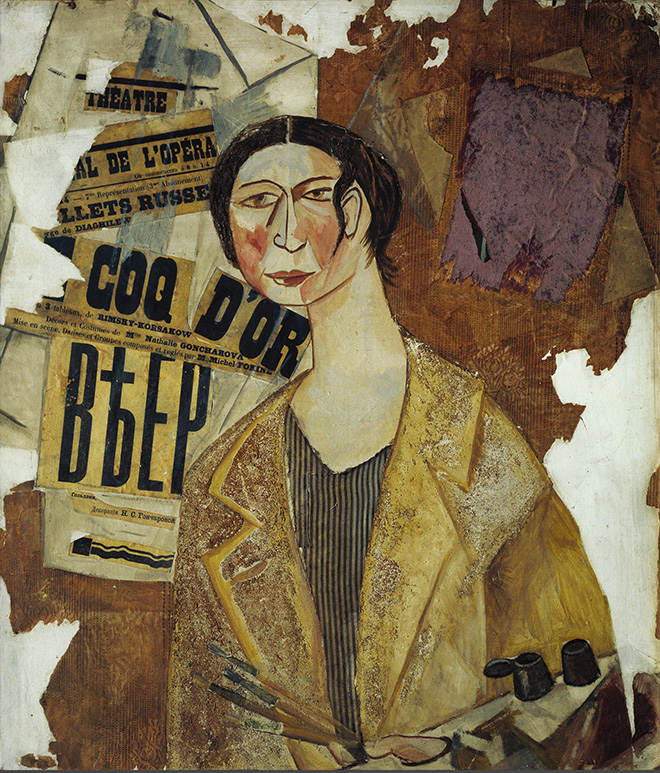 Mikhail Larionov Ritratto di Natalia Goncharova, 1915, tempera, gouache e collage su cartoncino, cm 99 x 85. Mosca, Galleria Statale Tretyakov, GR-2451. Dono di V. Moritz, 1961, Mosca. © Mikhail Larionov, by SIAE 2019