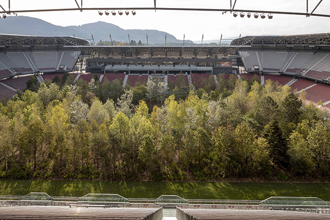 Klaus Littmann, FOR FOREST - The Unending Attraction of Nature, Art Intervention, 2019, Wörthersee Stadium Klagenfurt | Austria. Photo: Gerhard Maurer