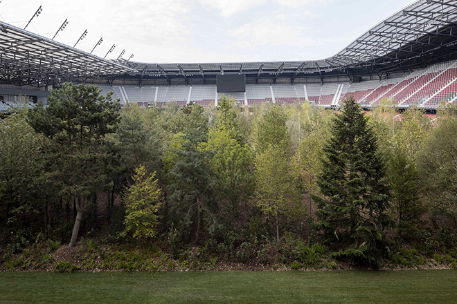 Klaus Littmann, FOR FOREST - The Unending Attraction of Nature, Art Intervention, 2019, Wörthersee Stadium Klagenfurt | Austria. Photo: Gerhard Maurer