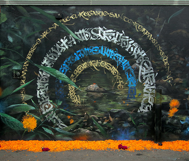 Said Dokins + Mantrarea - Mural in San Juan Tlihuaca, Città del Messico, 2019.