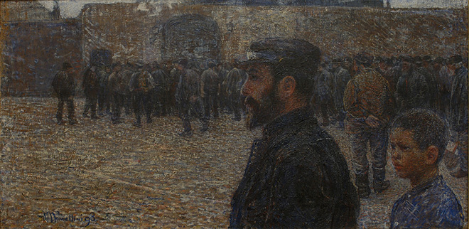 Plinio Nomellini - La Diana del lavoro, 1893, olio su tela, 60x120 cm, firmato e datato in basso a sinistra. Collezione privata