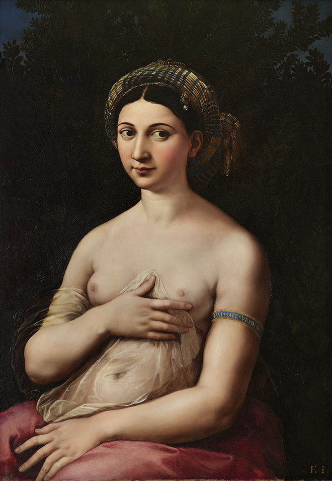 Raffaello - Ritratto di donna nei panni di Venere (Fornarina), Portrait of a woman in the role of Venus (Fornarina) 1519-1520 circa, olio su tavola / oil on wood panel, Roma, Gallerie Nazionali di Arte Antica - Palazzo Barberini.