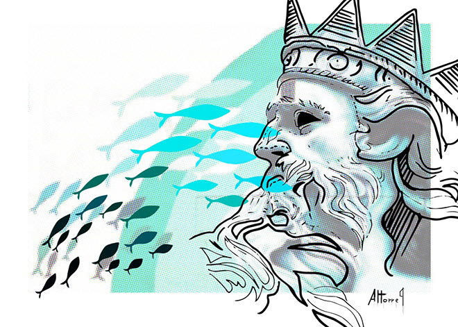 Antonino Perrotta (Attorep) - Poseidon, Illustrazione, Digital Art.  Street Art File Print - #SeaToLove Edition.