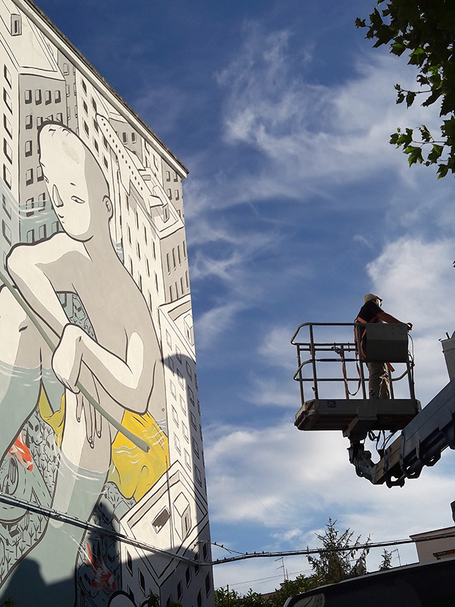 Millo - Beyond the sea, work in progress, murale a Cala Portavecchia, Monopoli (Italia)