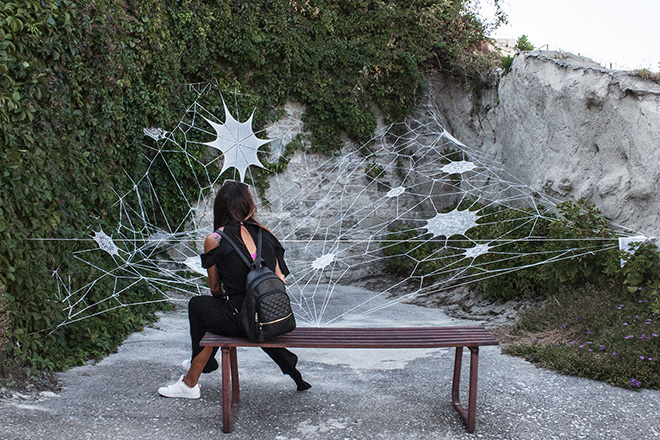 Nespoon - Cvtà Street Fest 2020, Civitacampomarano. Photo credit: Giorgio Coen Cagli. The work of Nespoon created with the precious laces of Civitese women.