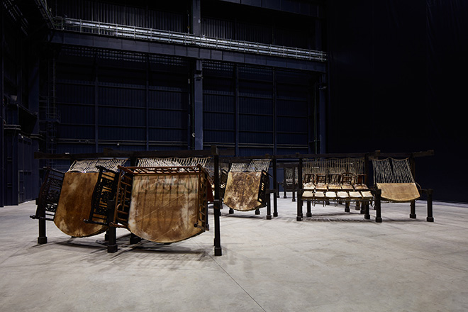 Chen Zhen - Jue Chang, Dancing Body - Drumming Mind (The Last Song), 2000 Installation view, Pirelli HangarBicocca, Milan, 2020. PINAULT COLLECTION. © ADAGP, Paris. Courtesy Pirelli HangarBicocca, Milan Photo: Agostino Osio